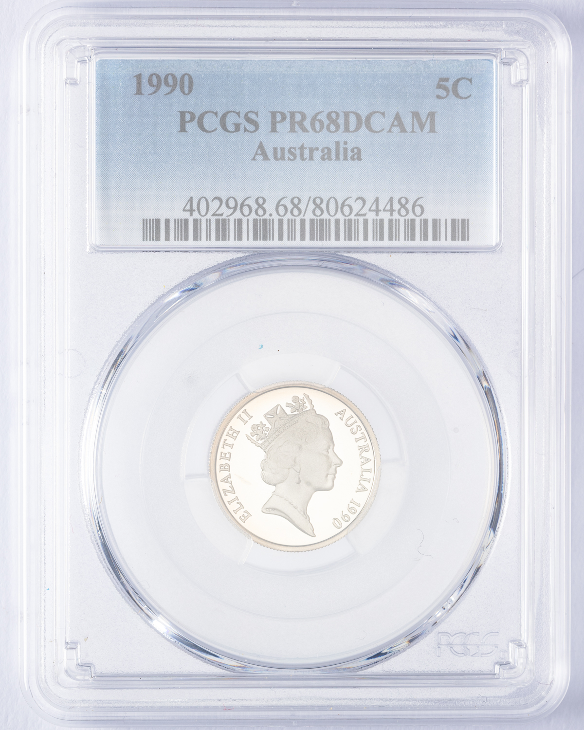 Elizabeth II, Five Cent, 1990, PCGS PR68DCAM