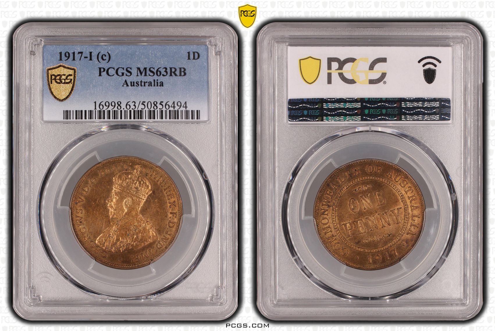 Penny, 1917-I, Pcgs Ms63rb