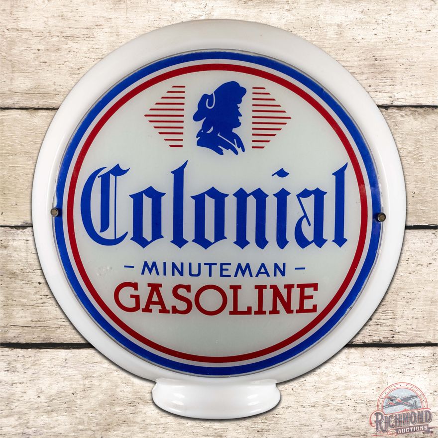 Colonial Minuteman Gasoline 13.5" Complete Gas Pump Globe Milk Glass Body