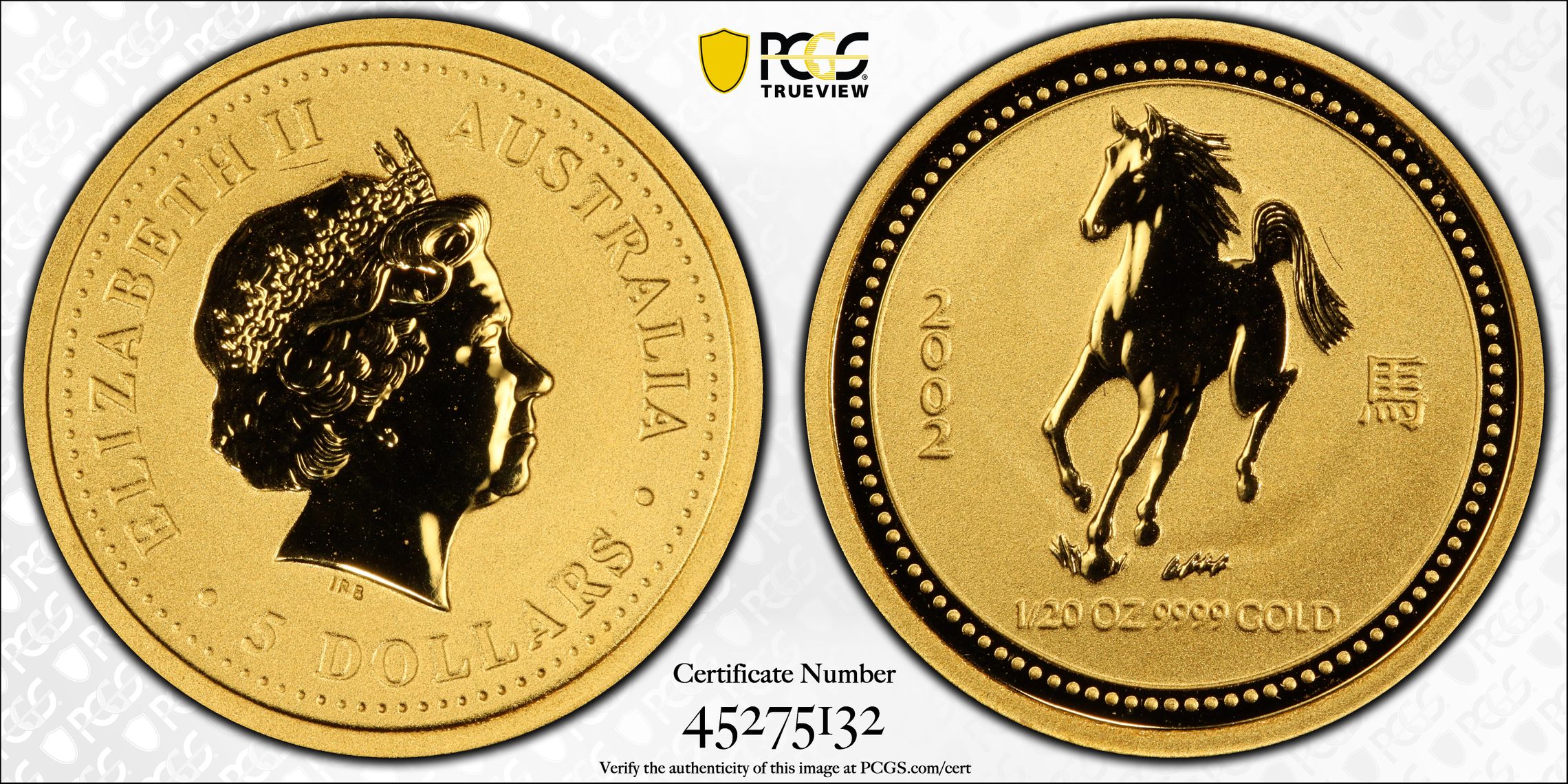 2002 Australia Five Dollar, Gold $5 Year of the Horse PCGS - MS69 -132