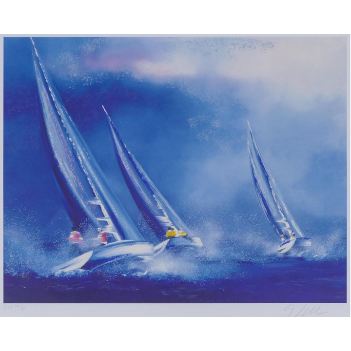 Victor Spahn ''Blue Sailing'' Seriolithograph, Edition EA 59/80- - Framed 23x26''
