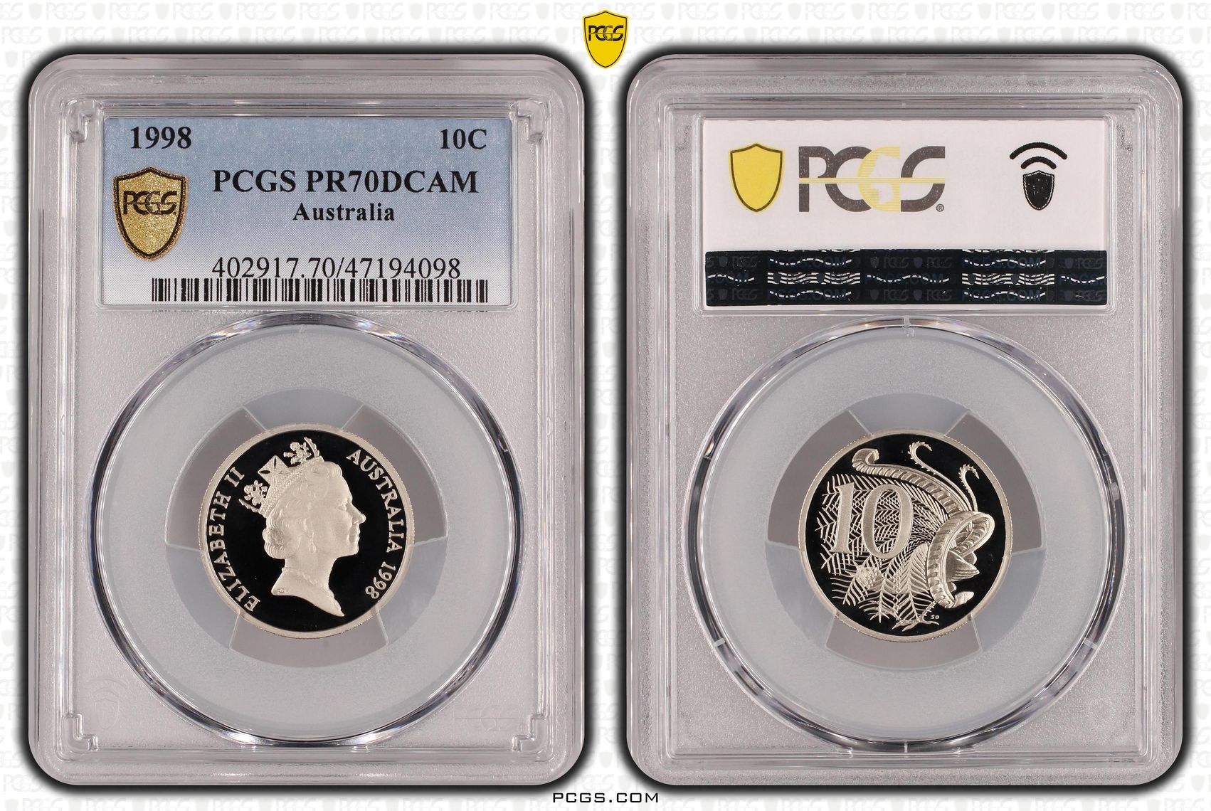 Elizabeth II, Ten Cent, 1998, PCGS PR70DCAM