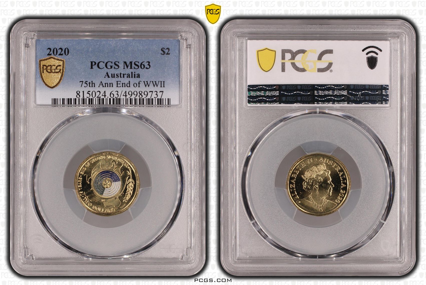 75th Ann End of WWII Colourised, Two Dollar, 2020, PCGS MS63