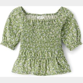 THE CHILDREN'S PLACE,GIRLS,LONG SLEEVE SMOCKED PEPLUM TOP,LT CACTUS FLORAL,X-LARGE