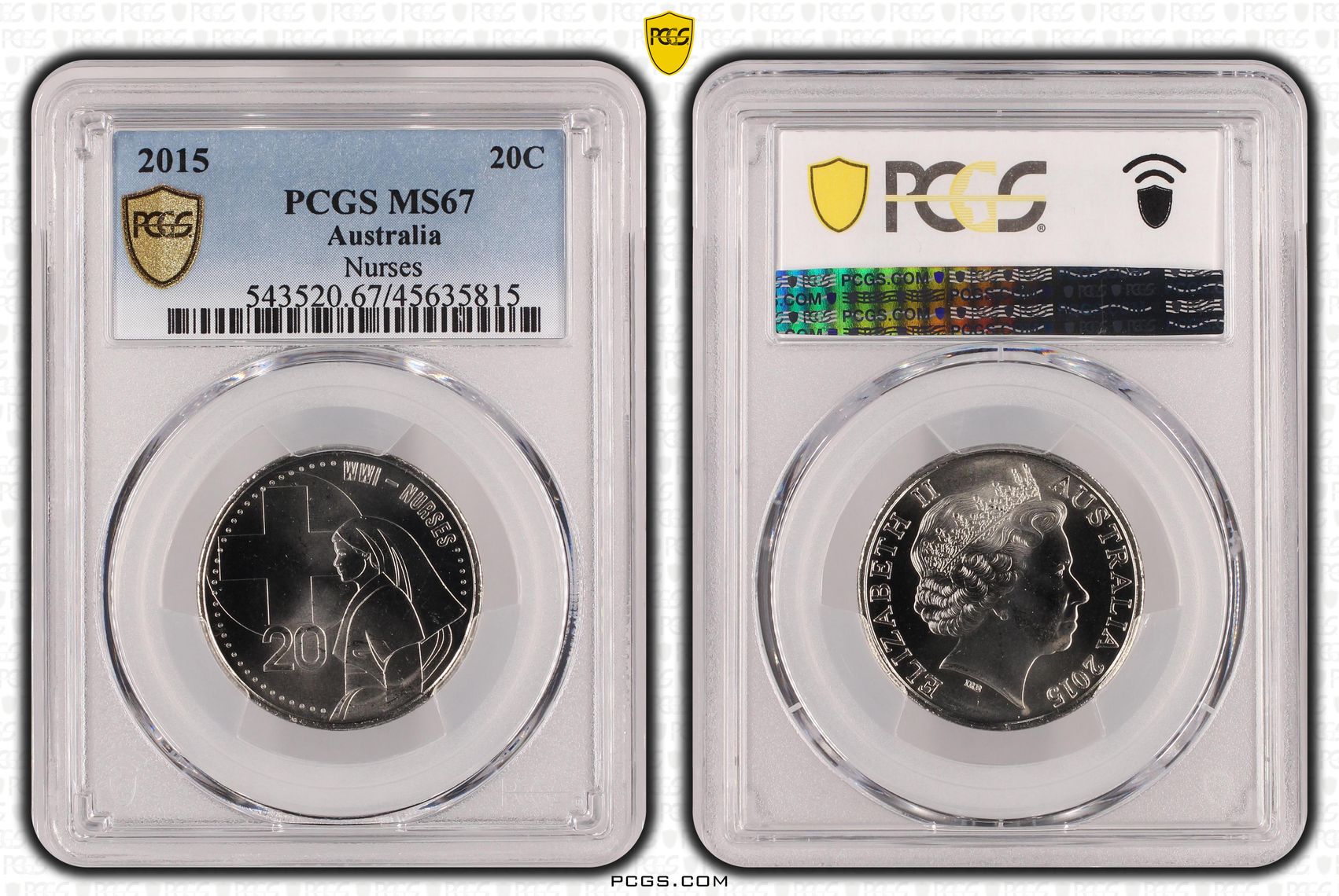 Nurses POP 7/0, Twenty Cent, 2015, PCGS MS67