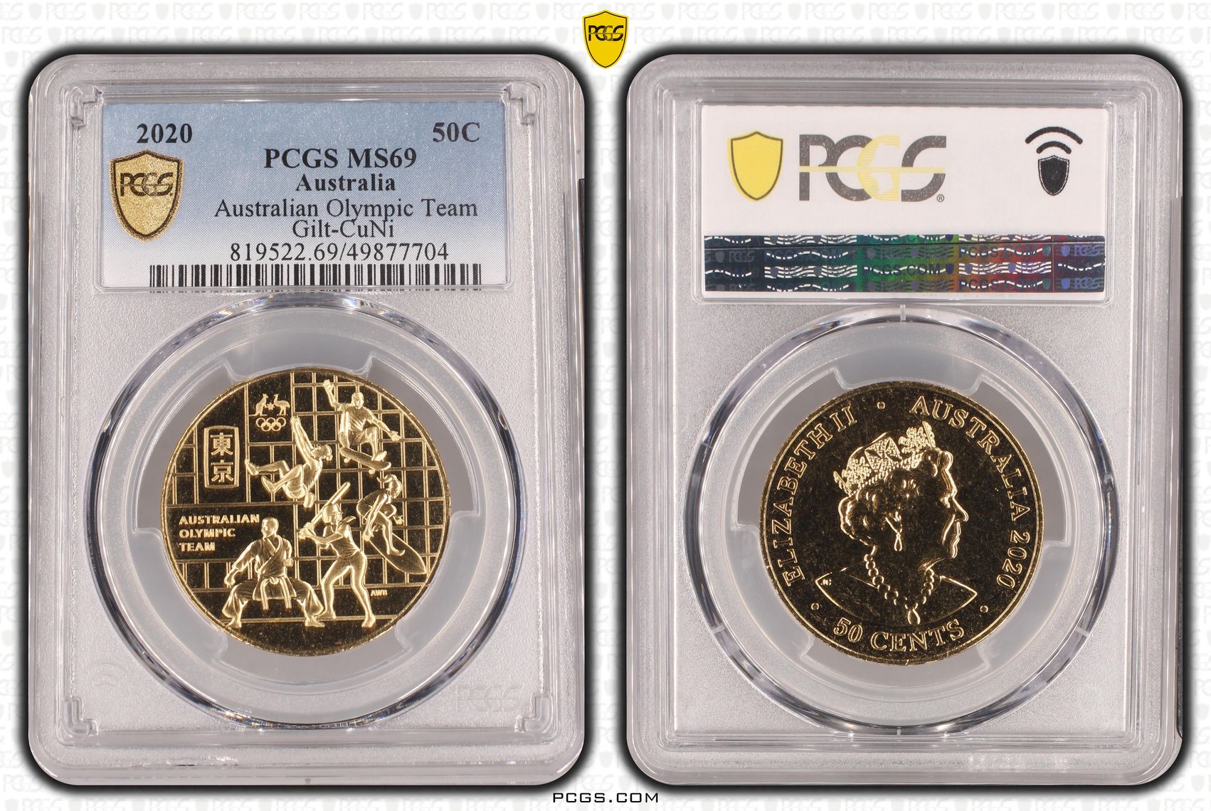 Australian Olympic Team Gilt-CuNi, Fifty Cent, 2020, PCGS MS69