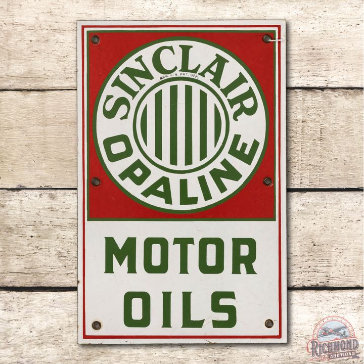 17" Sinclair Opaline Motor Oils w/ Stripes Porcelain Sign