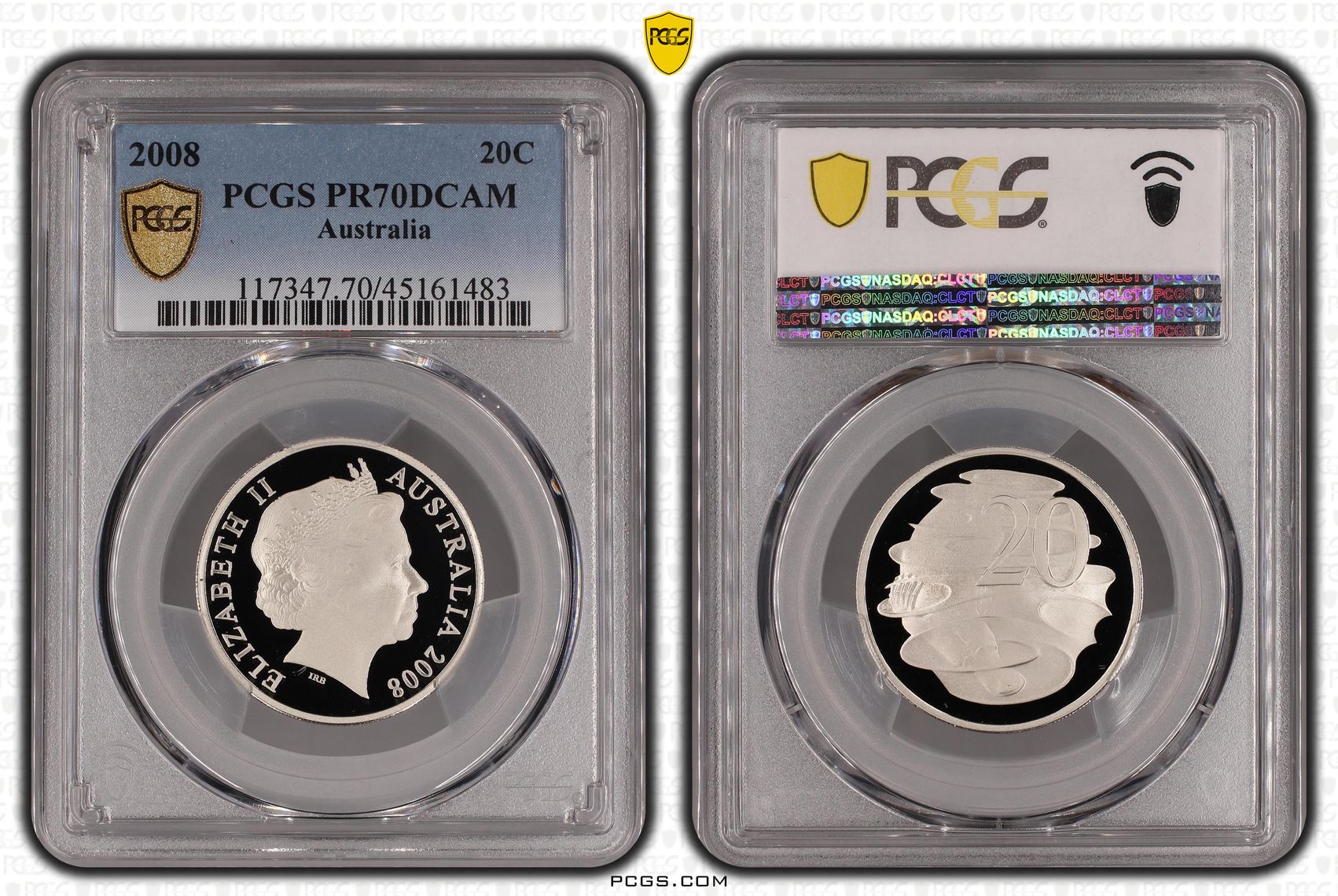 Top pop, Twenty Cent, 2008, PCGS PR70DCAM