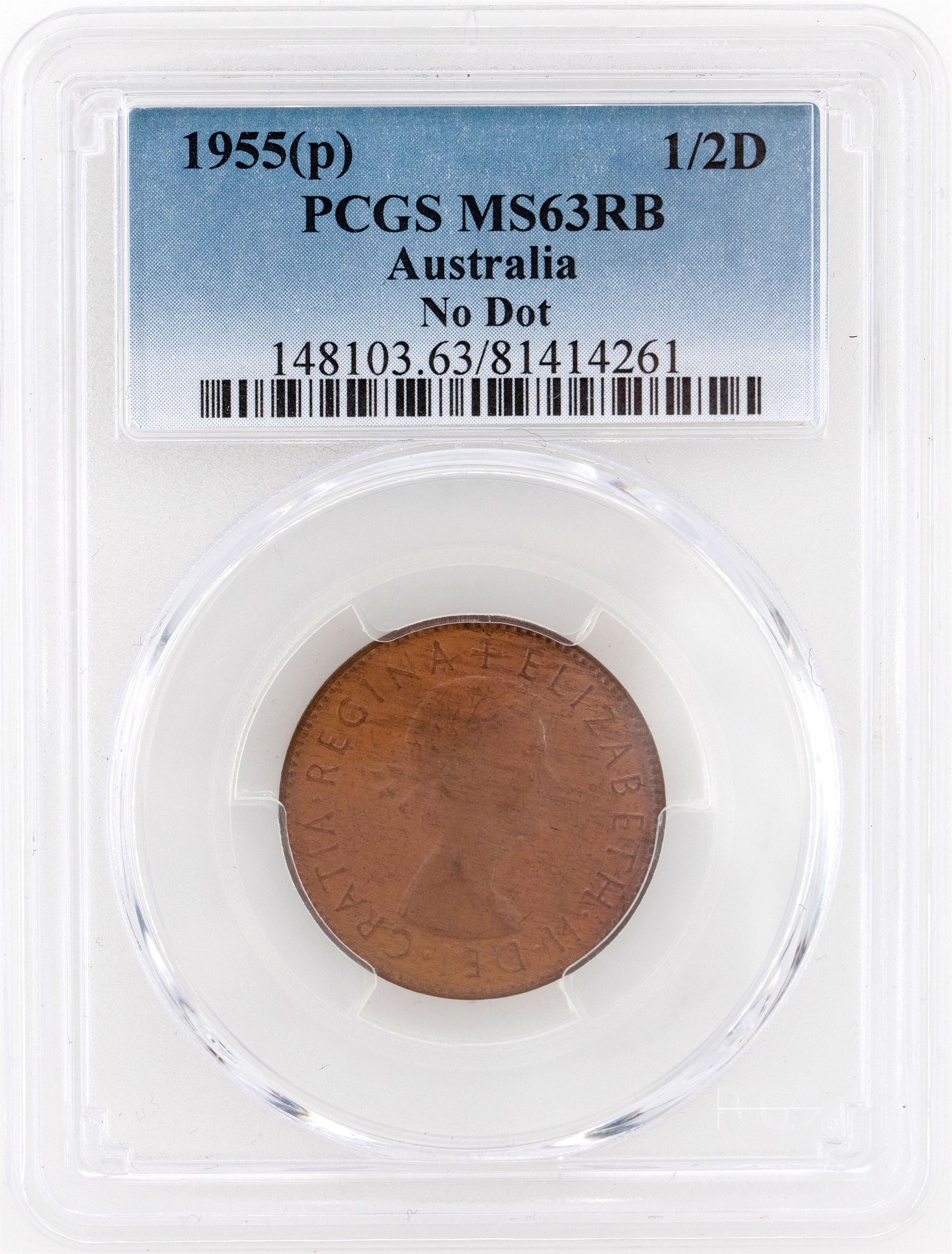 1955(p) Australia Half Penny No Dot PCGS - MS63RB -261
