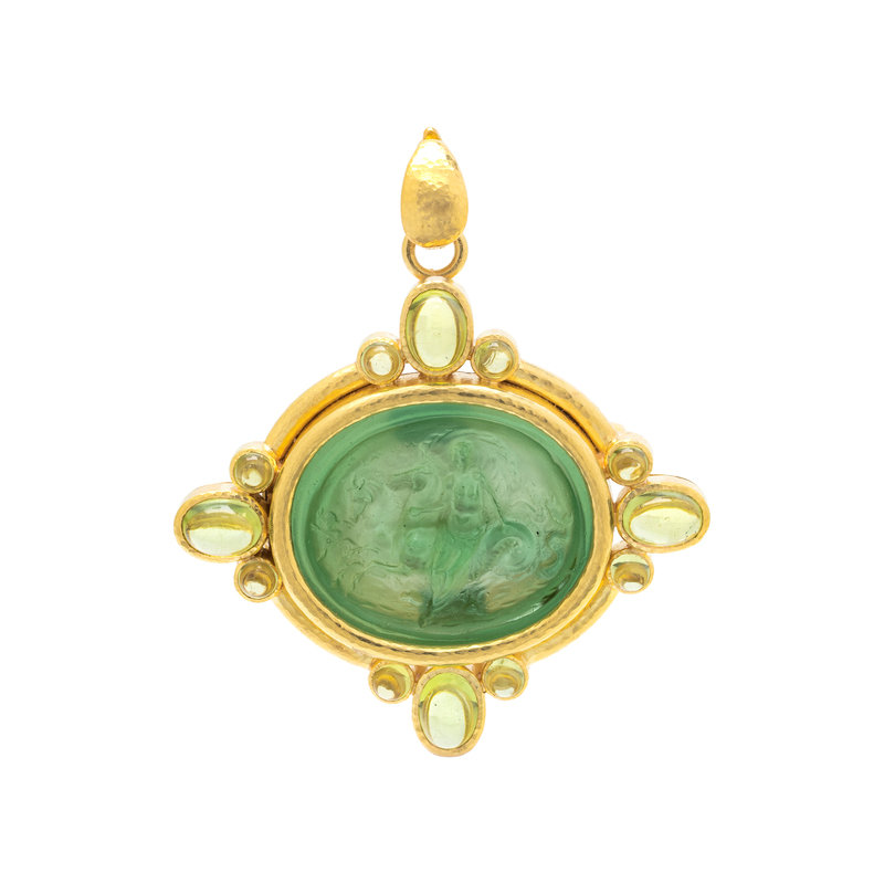 ELIZABETH LOCKE, GLASS CAMEO AND PERIDOT PENDANT/BROOCH