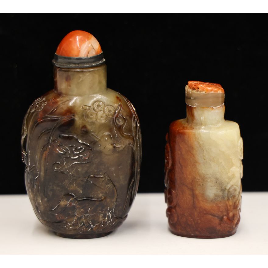 2pc Chinese Multi-Colored Jade Snuff Bottles