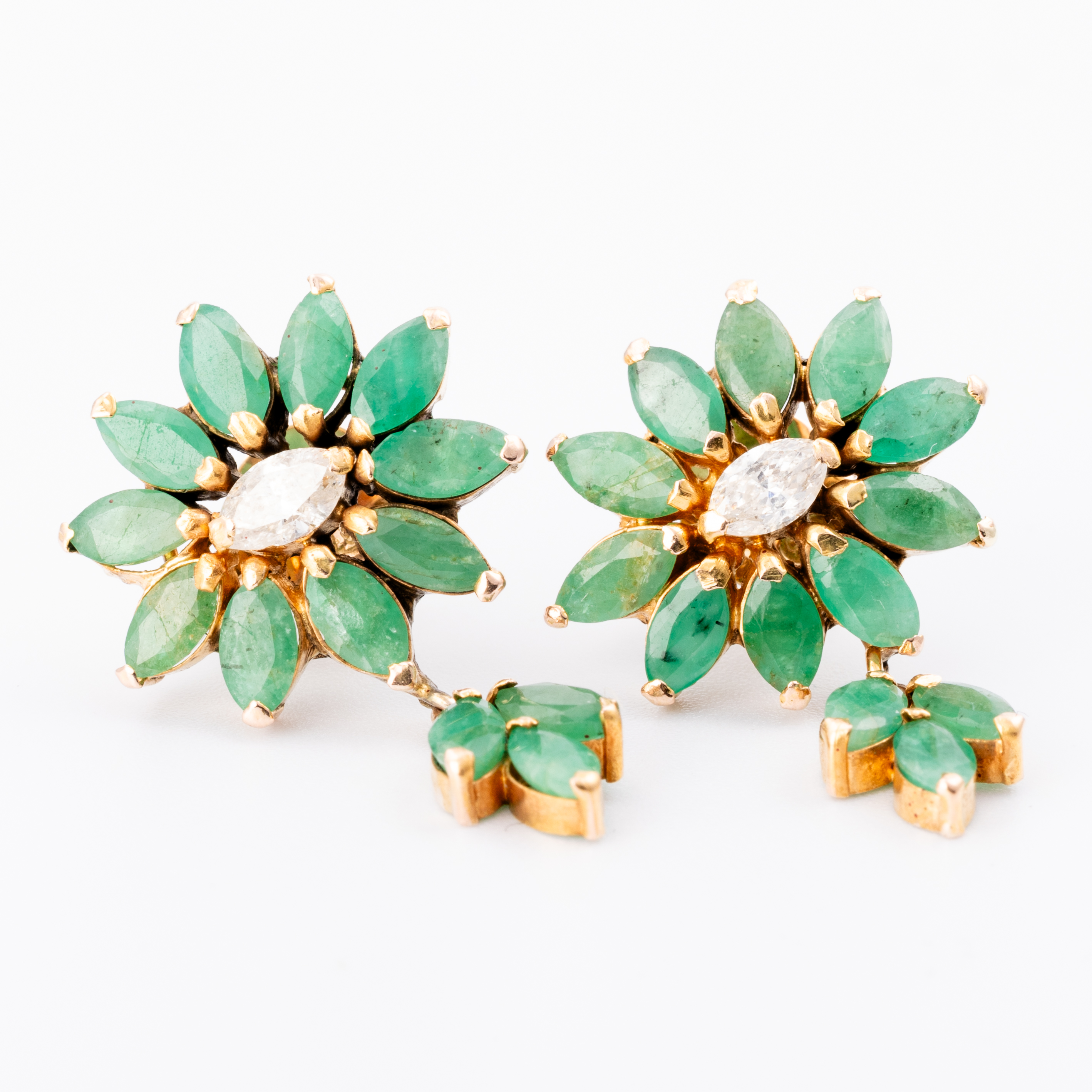 328 · Emerald & Diamond Cluster Earrings 9ct Gold