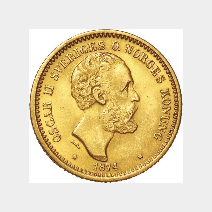 スウェーデン-Sweden. 1874. Gold. 10クローネ. 極美. EF. オスカル2世