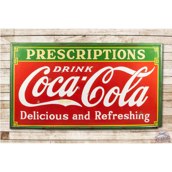 1933 8' Drink Coca Cola Prescriptions Porcelain Sign