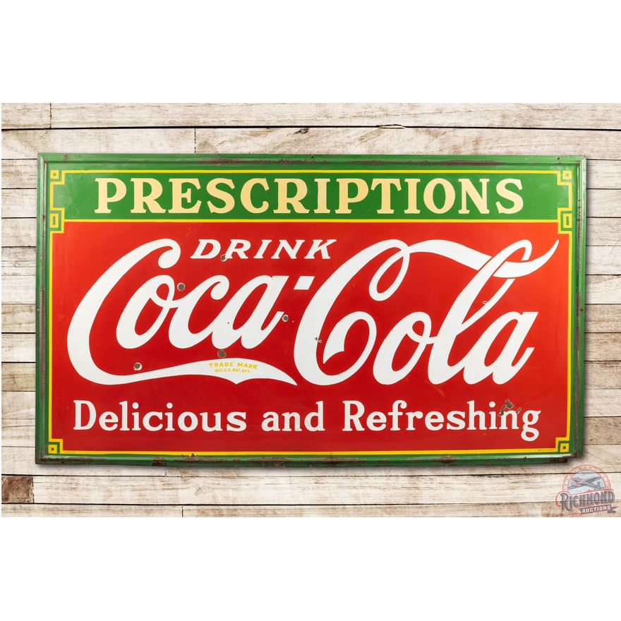 1933 8' Drink Coca Cola Prescriptions Porcelain Sign