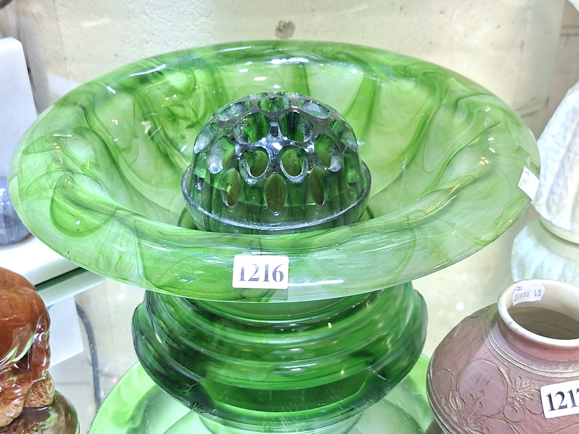 1216 · ENGLISH GREEN CLOUD GLASS FLOAT BOWL