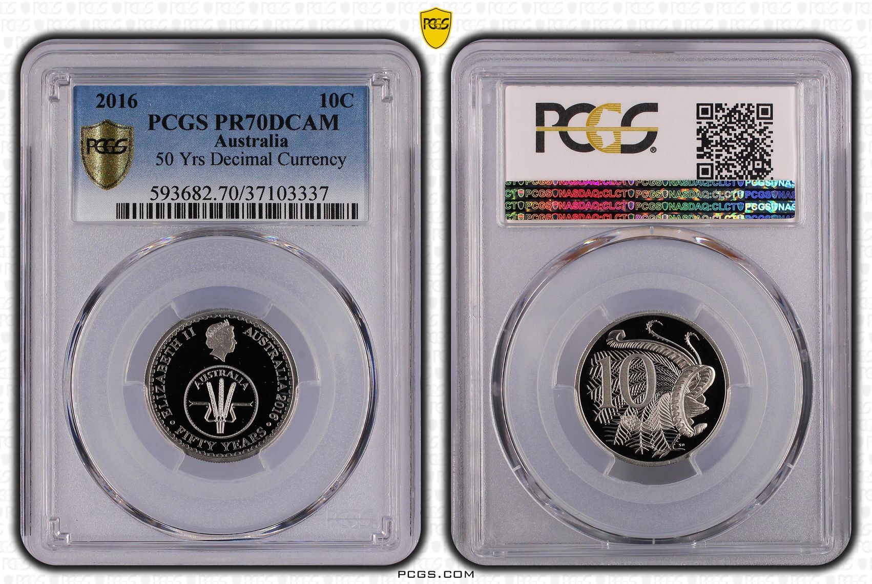 159 · 2016 Australia Ten Cent, 10c Proof 50 Yrs Decimal Currency PCGS - PR70DCAM POP 113/0 -337