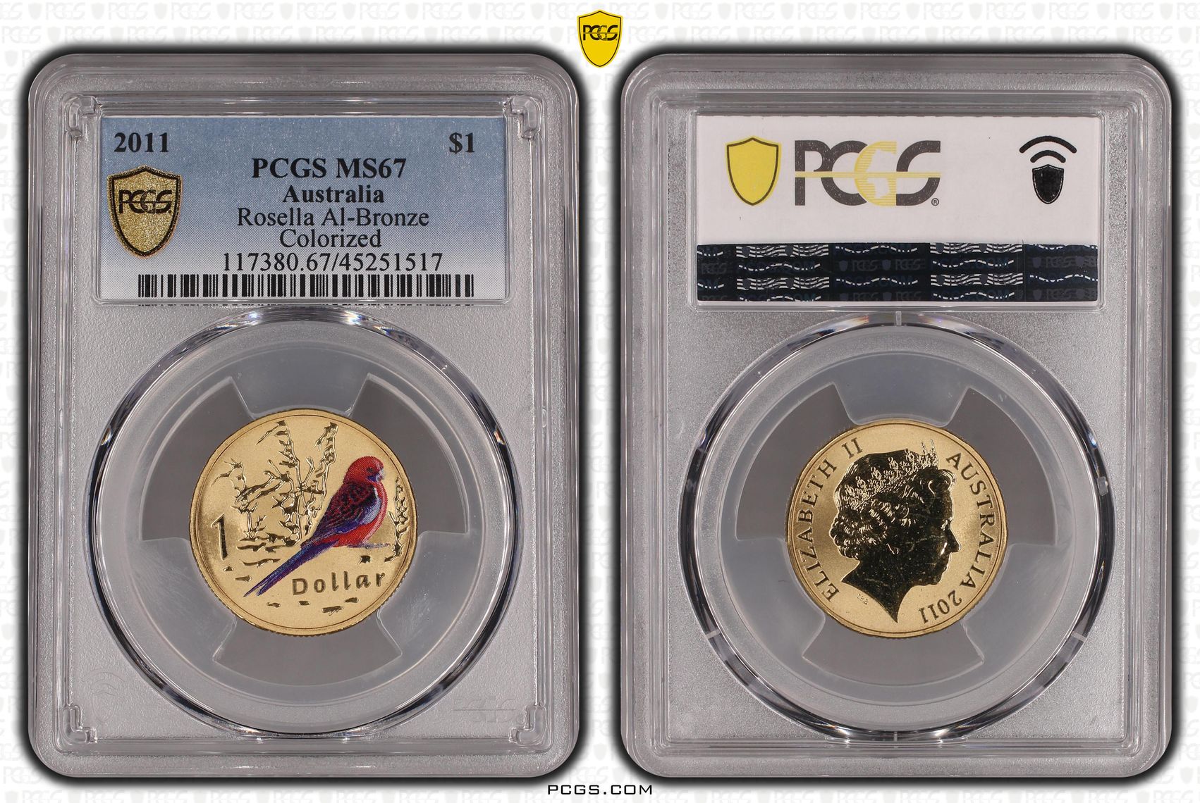 234 · Rosella Al-Bronze Colorized , One Dollar, 2011, PCGS MS67