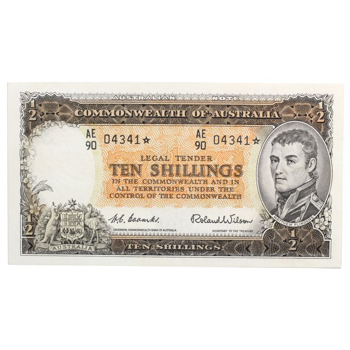 Star Replacement - Coombs/Wilson, Ten Shillings, 1954 nearly Uncirculated
