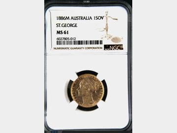 1886 VICTORIA YOUNG HEAD MELBOURNE GEORGE & DRAGON GOLD SOVEREIGN MS61