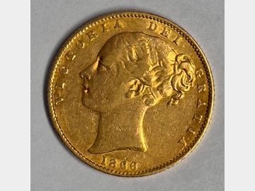 1866 VICTORIA SHIELD #DIE 10 GOLD SOVEREIGN