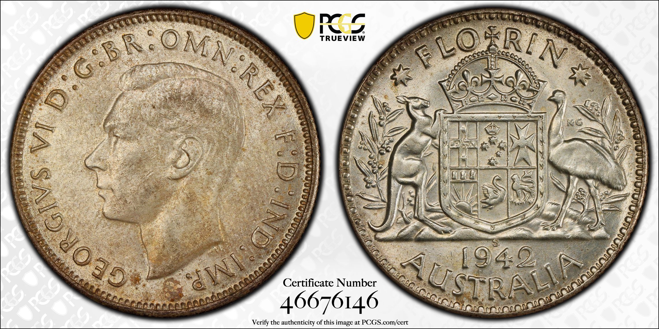 George VI, Florin, 1942-S, PCGS MS63