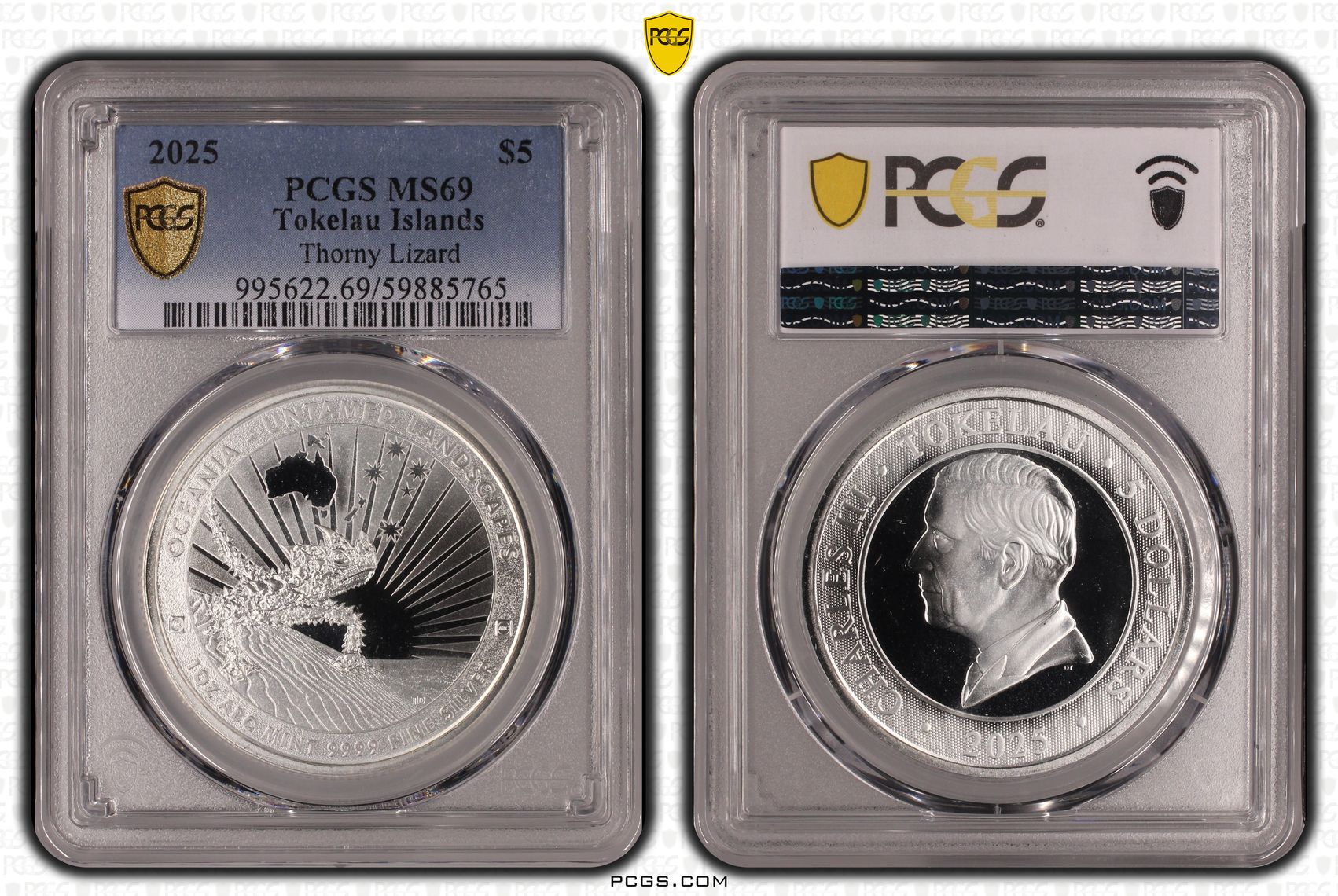 262 · Tokelau Islands, Thorny Lizard, POP 1/0, Five Dollar, 2025, PCGS MS69