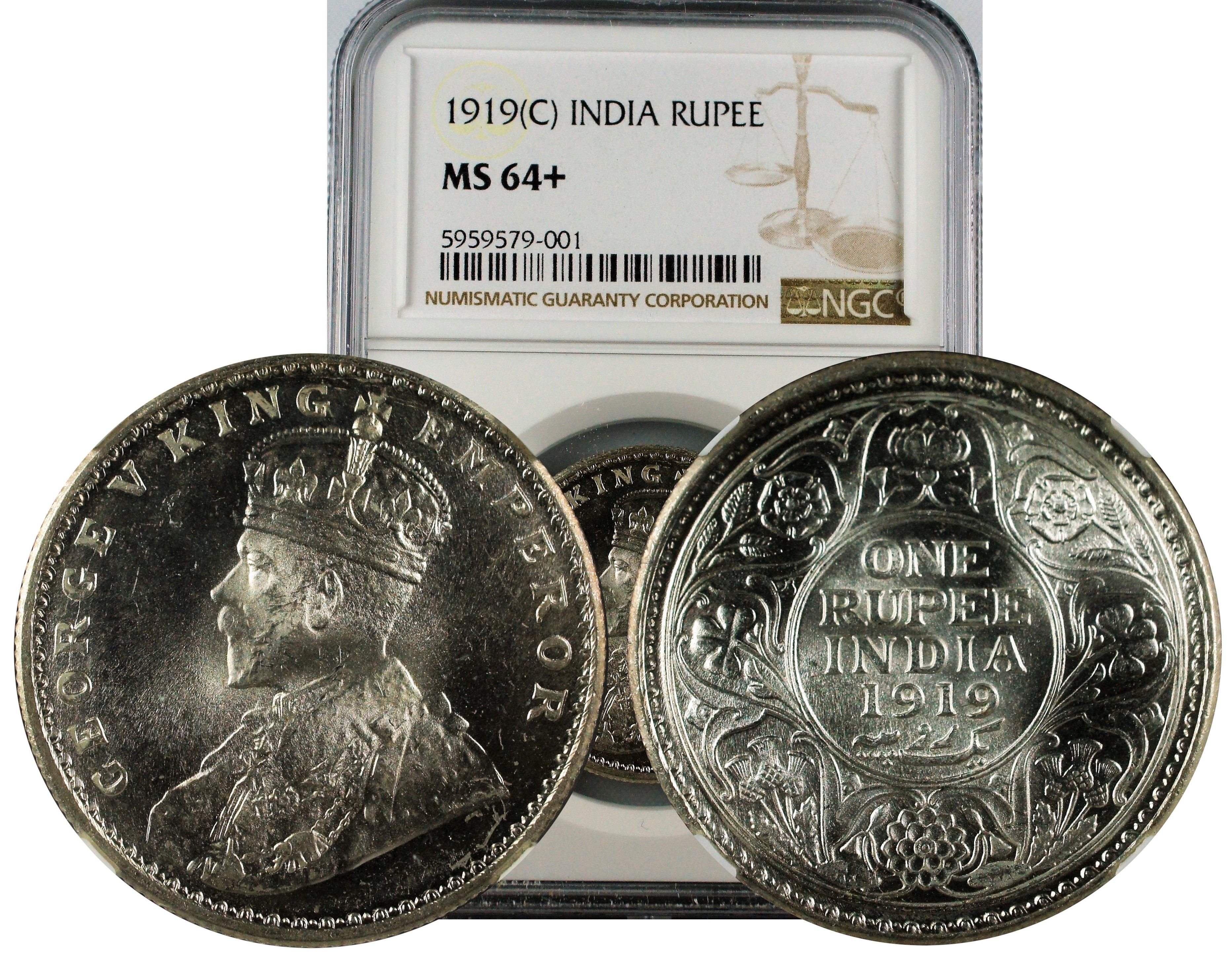 India British 1919 C Rupee NGC MS64+