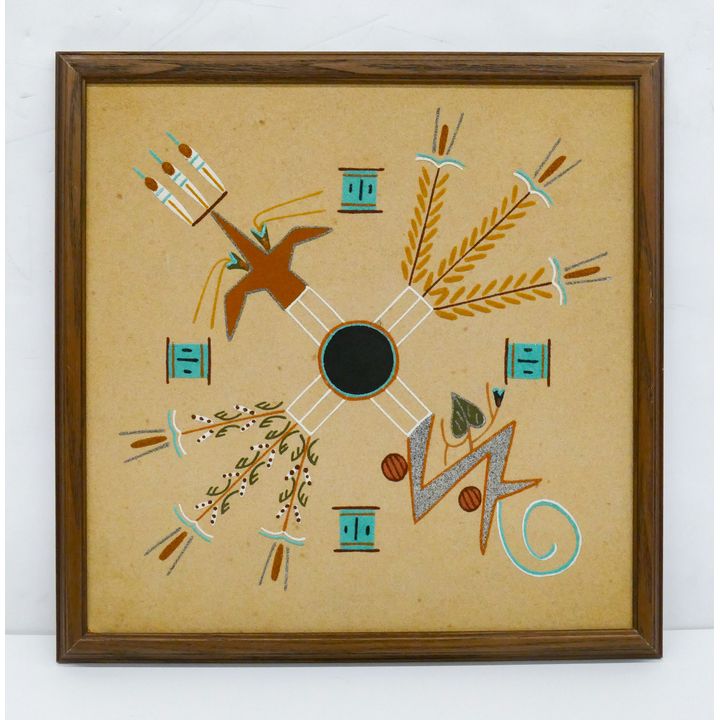 Southwest Sand Painting Framed 17.5" x 17.5"