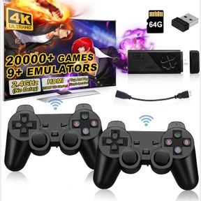 WIRELESS RETRO GAME CONSOLE STICK, UPGRADED RETRO VIDEO GAME STICK BUILT-IN 20000+ GAMES WITH 9 EMULATORS, 4K HDMI OUTPUT WITH 2 2