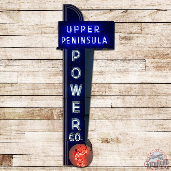 Fantastic Upper Peninsula Power 12' Double Sided Porcelain Neon Sign w/ Reddy Kilowatt