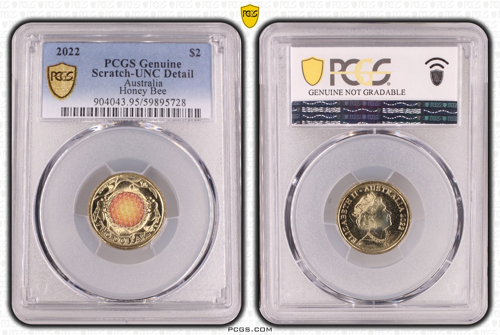 Honey Bee Colorized, Two Dollar, 2022, PCGS Genuine - UNC Details (95 - Scratch)