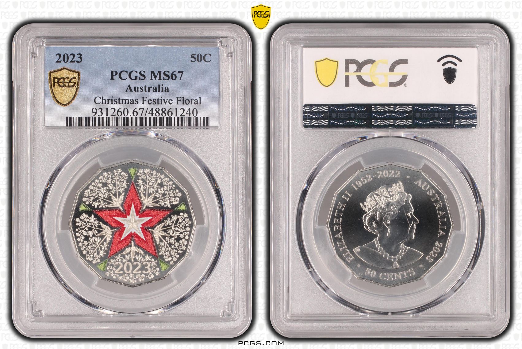 420 · Christmas Festive Floral, Fifty Cent, 2023, PCGS MS67