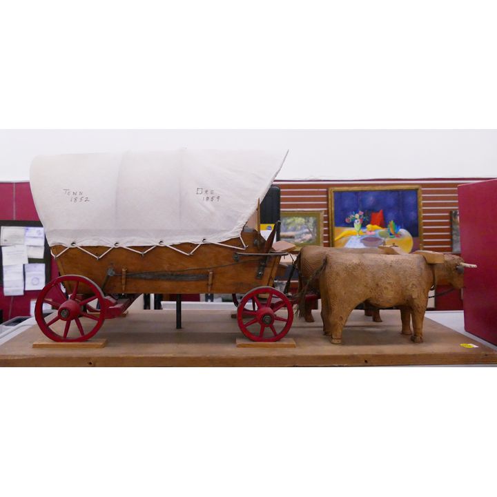 Oregon Trail Vintage Wood Covered Wagon Model- 14x31''