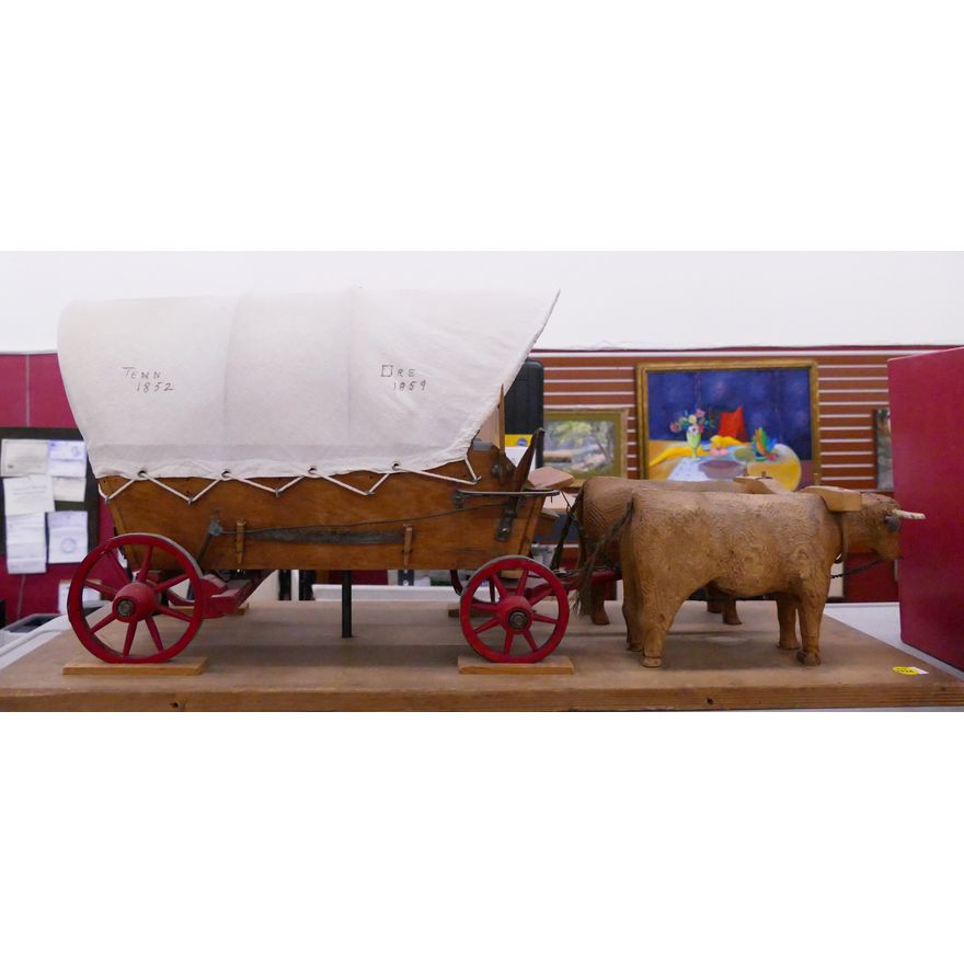 Oregon Trail Vintage Wood Covered Wagon Model- 14x31''