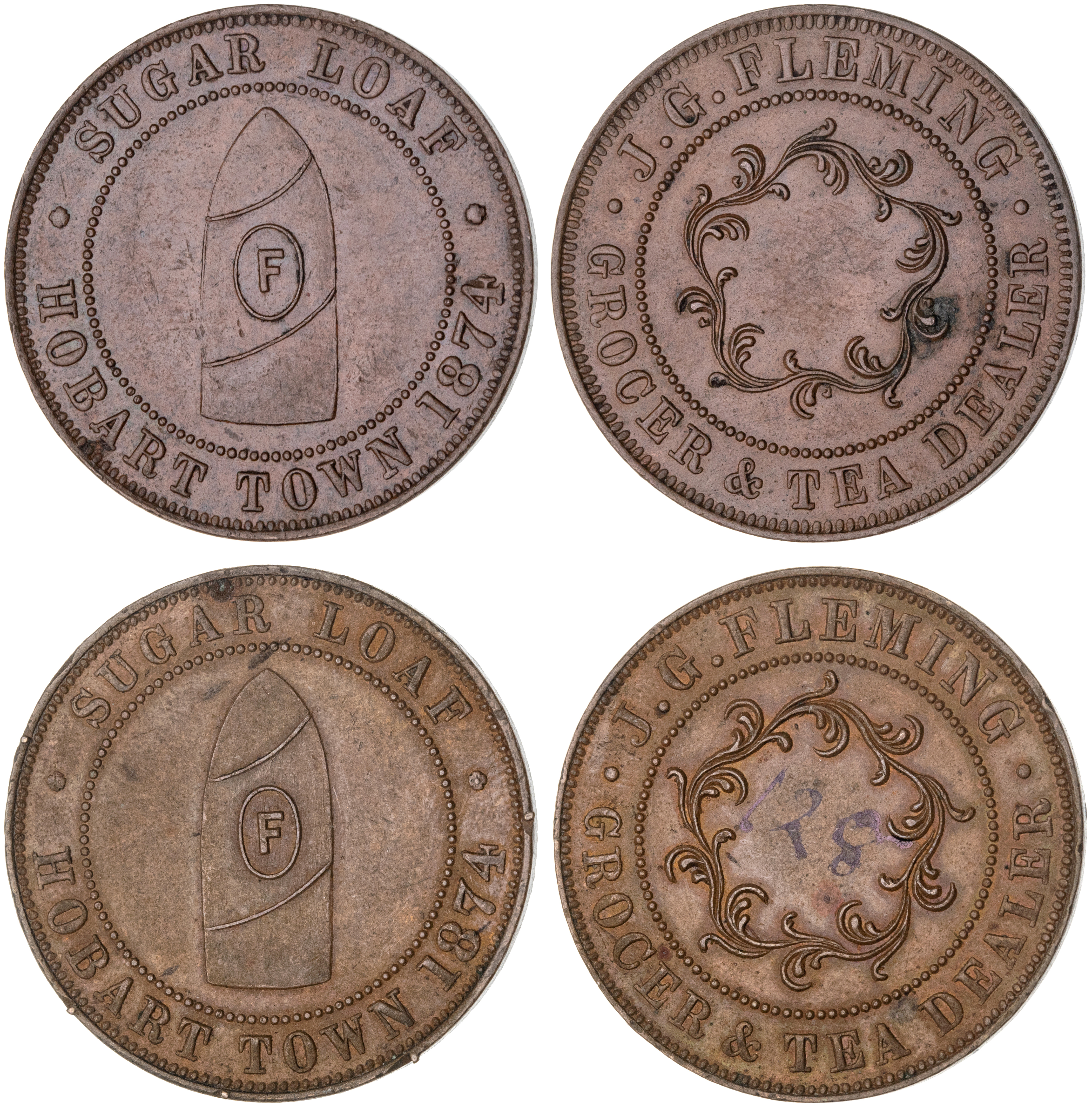Hobart, Tasmania, J. G. Fleming, Penny, 1874, UNC