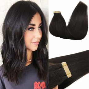 Tape In Hair Extensions - 100% Human Hair - #1 Black - 20 Tapes 16'' (40cm) - 50670/405