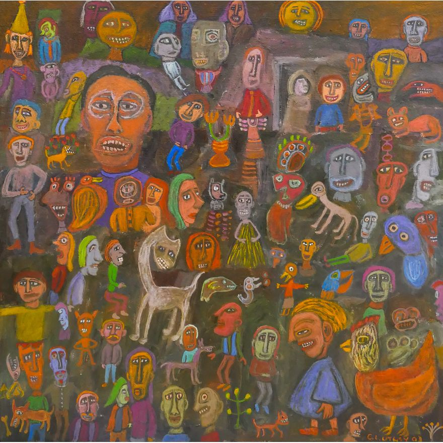 Claude Utley (1955-2021 Washington) 'Northwest Watching' 2003Oil on Canvas- 28.5x28.5'' (MEDIUM)