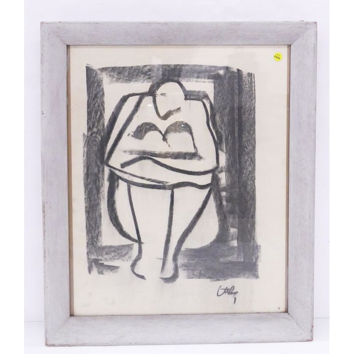 Windsor Utley Seated Figure Charcoal Drawing- 28x23'' framed