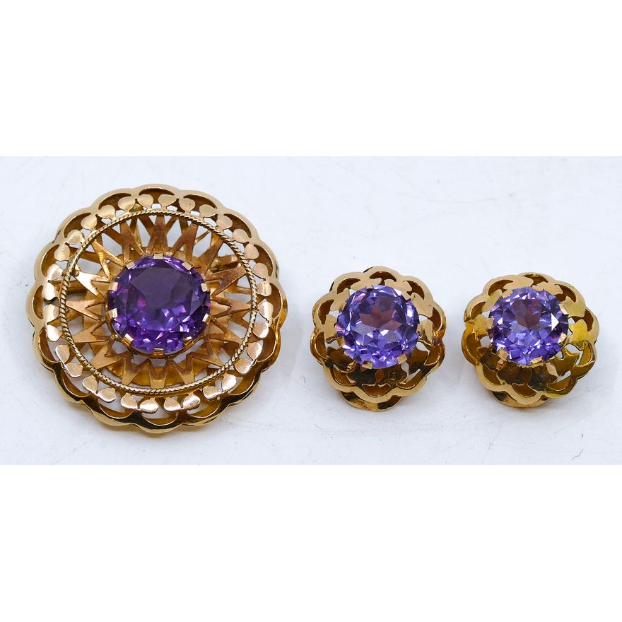 Ladies 14k Amethyst Pendant & Earring Set .75'' to 1.25'' - 14.1 Grams TW