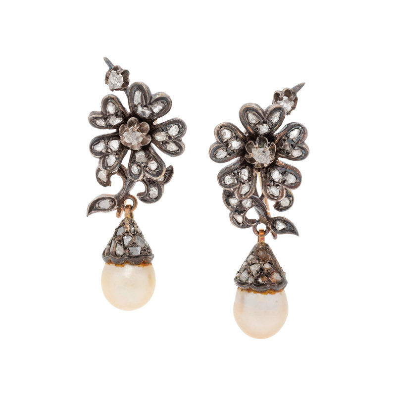 DIAMOND AND CULTURED PEARL CONVERTIBLE FLOWER EARCLIPS