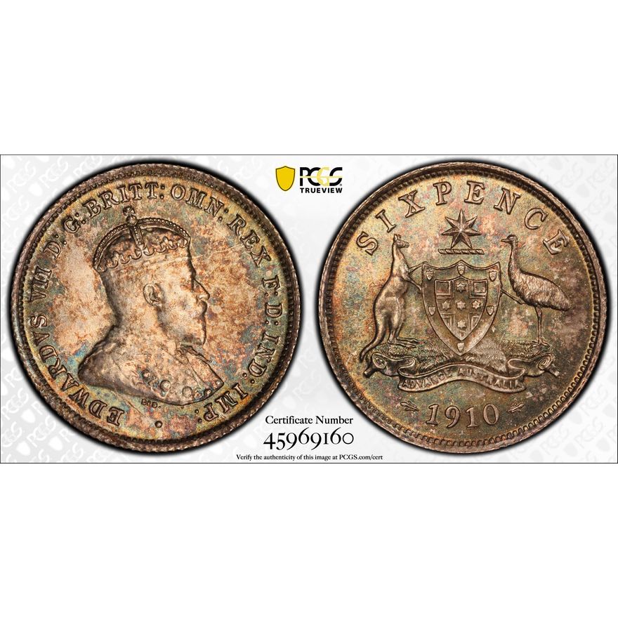 Edward VII, Sixpence, 1910, PCGS MS63