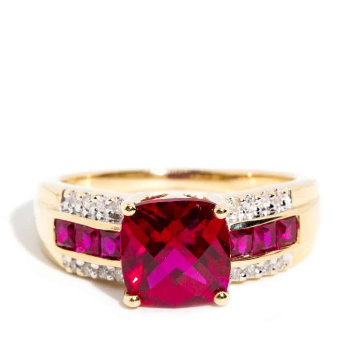 Diamond & Synthetic Ruby 9 Carat Gold Ring