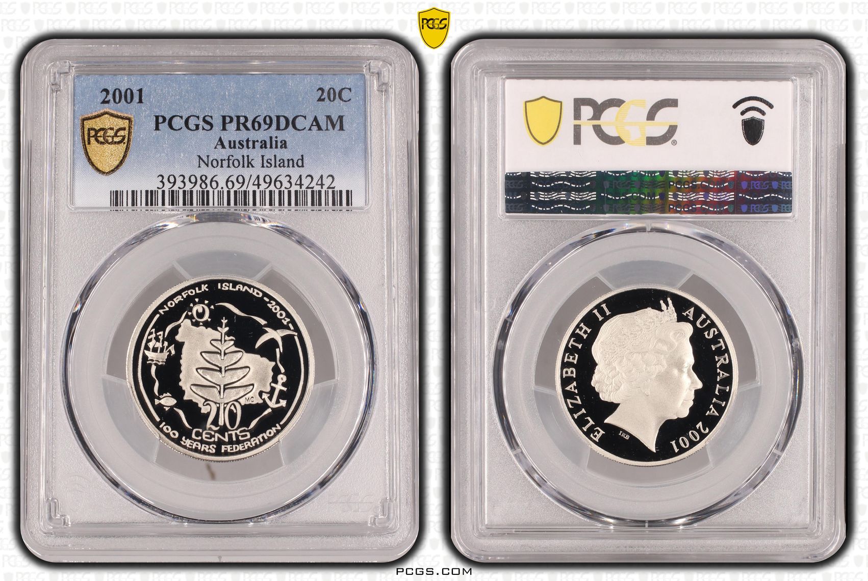 Norfolk Island , Twenty Cent, 2001, PCGS PR69DCAM