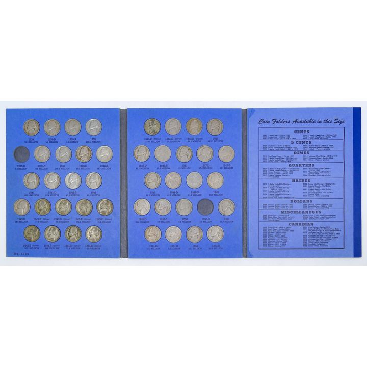 US Jefferson Nickel 1938-61 Blue Book 62pc