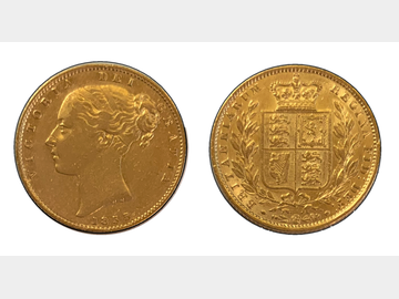 1855 Queen Victoria Young Head 'W.W. Incuse' London Mint Shield Gold Sovereign.
