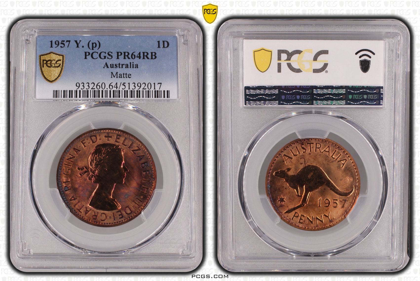 Elizabeth II, Matte, Penny, 1957, PCGS PR64RB