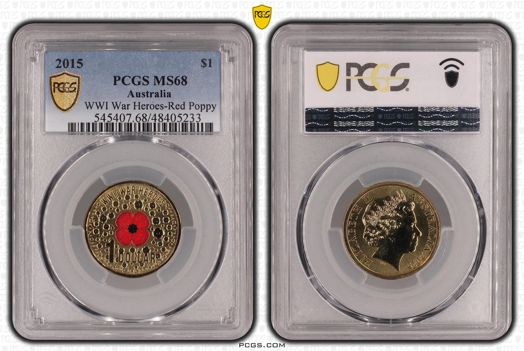 Elizabeth II, WWI War Heroes-Red Poppy, One Dollar, 2015, PCGS MS68