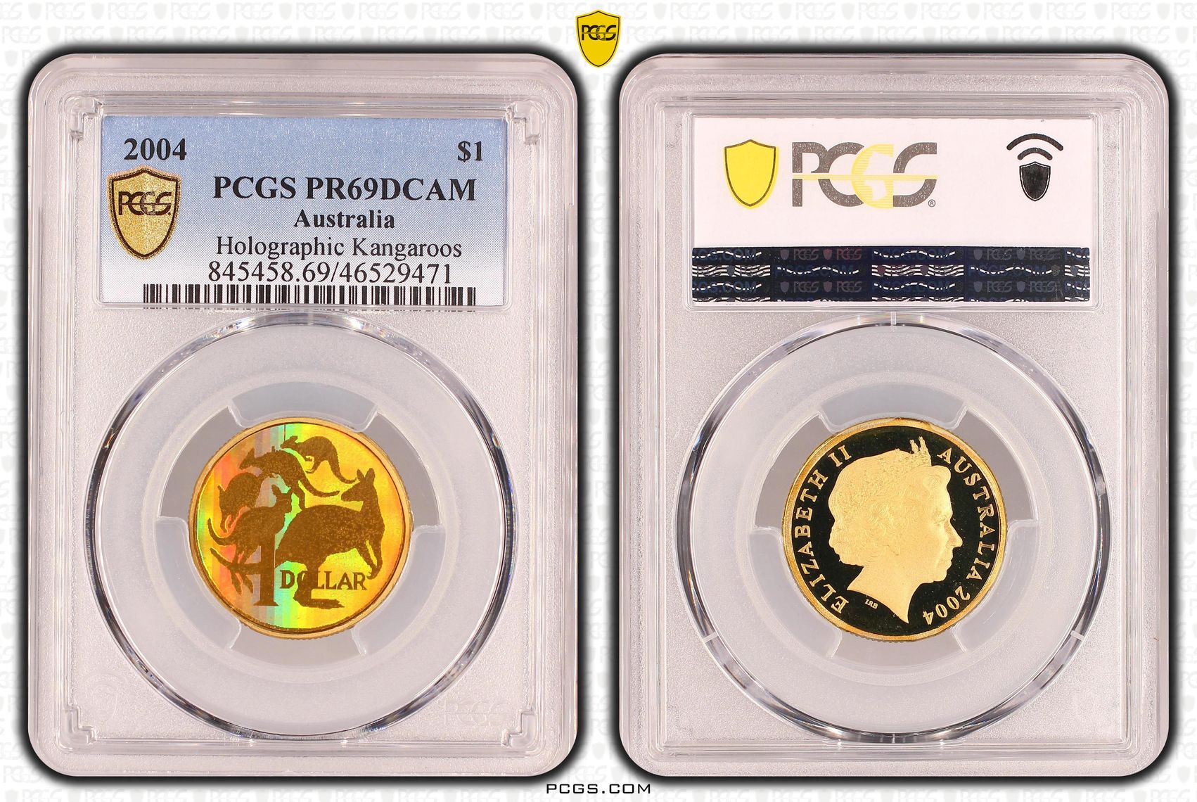 Elizabeth II, Holographic Kangaroos, One Dollar, 2004, PCGS PR69DCAM