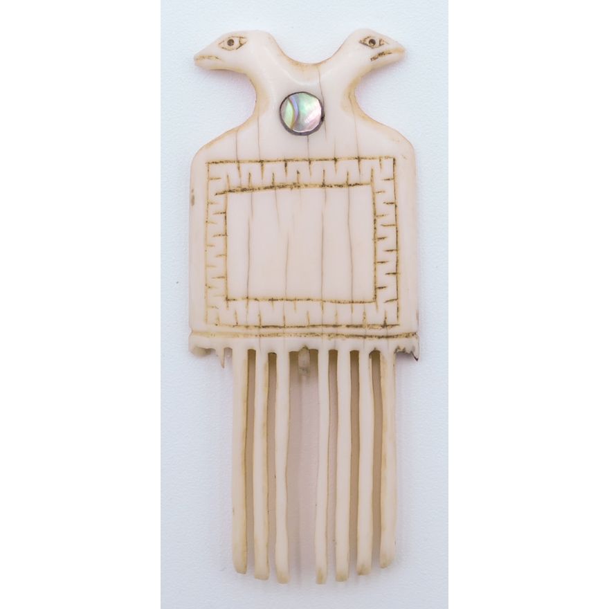 Antique Alaskan Eskimo Bird Effigy Carved Comb 2.75''